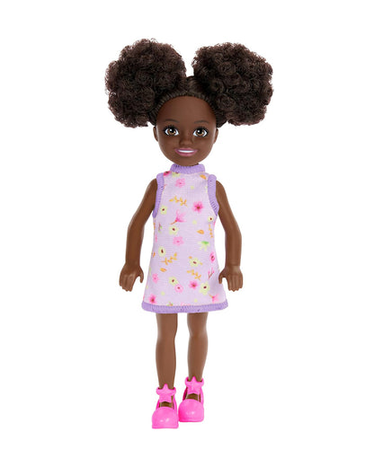 Barbie Chelsea Doll Wearing Removable Purple Floral Dress with Space Buns-Promotes Role Play-Doll & Doll Houses-12M+