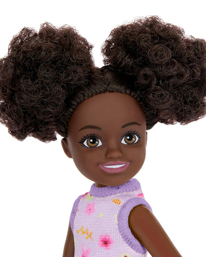 Barbie Chelsea Doll Wearing Removable Purple Floral Dress with Space Buns-Promotes Role Play-Doll & Doll Houses-12M+