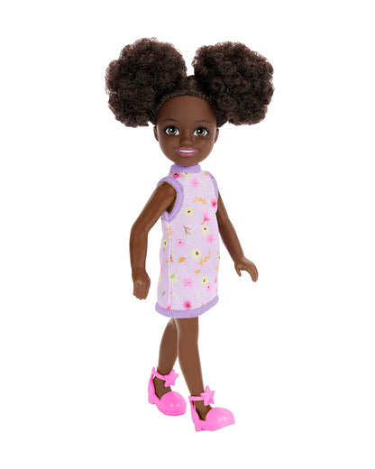 Barbie Chelsea Doll Wearing Removable Purple Floral Dress with Space Buns-Promotes Role Play-Doll & Doll Houses-12M+