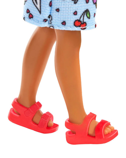 Barbie Chelsea Doll Wearing Removable Blue Dress with Colorful Print & Pink Shoes Brown Hair & Green Eyes-Promotes Role Play-Doll & Doll Houses-12M+