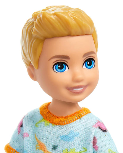 Barbie Chelsea Boy Doll Wearing Removable One Piece with Dinosaur Print & White Shoes Blond Hair & Blue Eyes-Promotes Role Play-Doll & Doll Houses-12M+