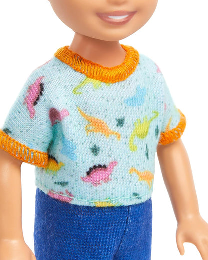 Barbie Chelsea Boy Doll Wearing Removable One Piece with Dinosaur Print & White Shoes Blond Hair & Blue Eyes-Promotes Role Play-Doll & Doll Houses-12M+