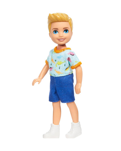 Barbie Chelsea Boy Doll Wearing Removable One Piece with Dinosaur Print & White Shoes Blond Hair & Blue Eyes-Promotes Role Play-Doll & Doll Houses-12M+