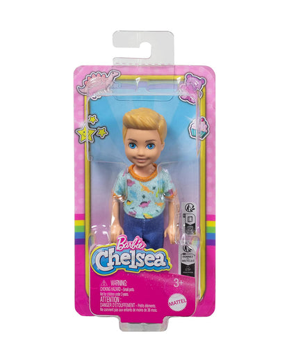 Barbie Chelsea Boy Doll Wearing Removable One Piece with Dinosaur Print & White Shoes Blond Hair & Blue Eyes-Promotes Role Play-Doll & Doll Houses-12M+