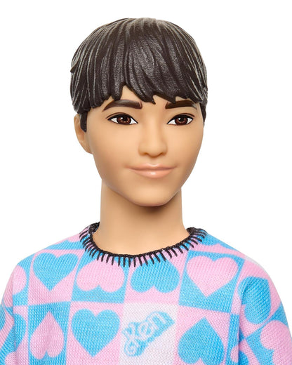 Barbie Ken Fashionistas Doll with Slender Body Wearing a Removable Long Sleeve Pink & Blue Patterned Shirt & Pink Shorts-Promotes Role Play-Doll & Doll Houses-12M+