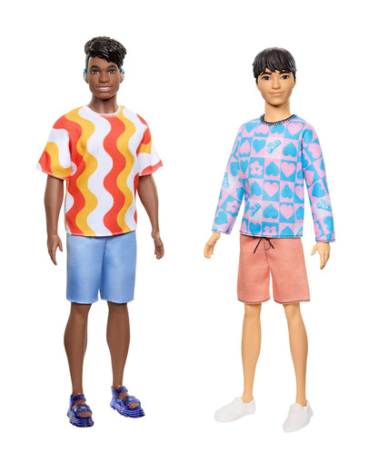 Barbie Ken Fashionistas Doll with Slender Body Wearing a Removable Long Sleeve Pink & Blue Patterned Shirt & Pink Shorts-Promotes Role Play-Doll & Doll Houses-12M+