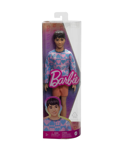 Barbie Ken Fashionistas Doll with Slender Body Wearing a Removable Long Sleeve Pink & Blue Patterned Shirt & Pink Shorts-Promotes Role Play-Doll & Doll Houses-12M+