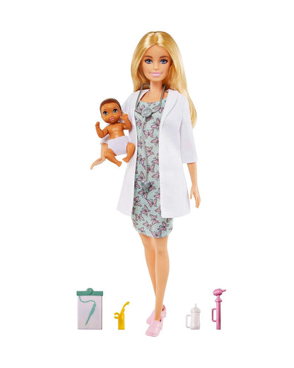 Barbie Baby Doctor Playset-Includes 12 Inch Blonde Doll, Infant Doll, Stethoscope, Thermometer, Oscilloscope, Chart, Blanket & Baby Bottle-Promotes Role Play-Doll & Doll Houses-12M+