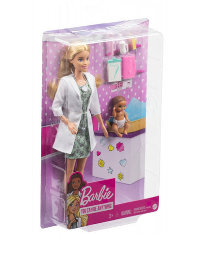 Barbie Baby Doctor Playset-Includes 12 Inch Blonde Doll, Infant Doll, Stethoscope, Thermometer, Oscilloscope, Chart, Blanket & Baby Bottle-Promotes Role Play-Doll & Doll Houses-12M+