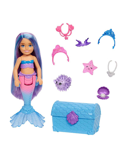 Barbie Chelsea Mermaid Power Doll with Blue Purple Hair-Includes Ocean Pets Treasure Chest Accessories-Promotes Role Play-Doll Doll