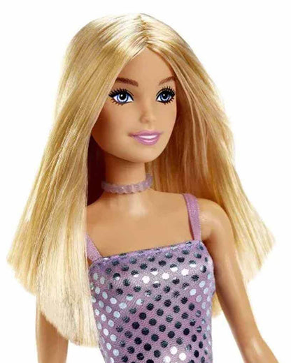 Barbie Glitz Blonde Hair Doll Lavender Metallic Mini Dress-Promotes Role Play-Doll & Doll Houses-12M+