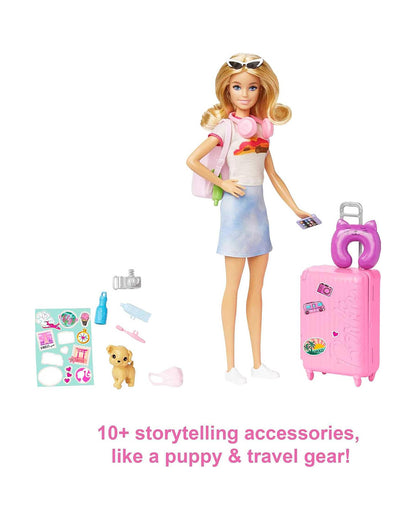 Barbie Malibu Travel Set-Includes Puppy,Working Suitcase & 10+ Accessories-Promotes Role Play-Doll & Doll Houses-12M+