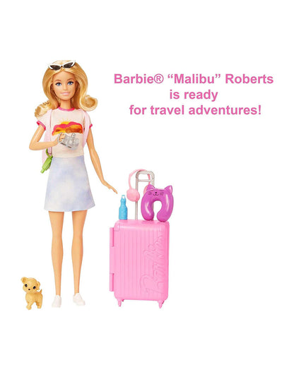 Barbie Malibu Travel Set-Includes Puppy,Working Suitcase & 10+ Accessories-Promotes Role Play-Doll & Doll Houses-12M+