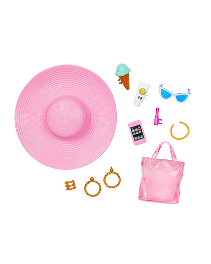 Barbie Blonde Doll with Pink and White Swimsuit-Includes Sun Hat, Tote Bag & Beach Themed Accessories-Promotes Role Play-Doll & Doll Houses-12M+