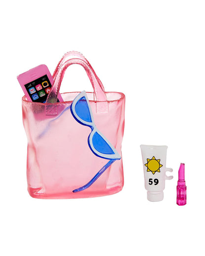 Barbie Blonde Doll with Pink and White Swimsuit-Includes Sun Hat, Tote Bag & Beach Themed Accessories-Promotes Role Play-Doll & Doll Houses-12M+