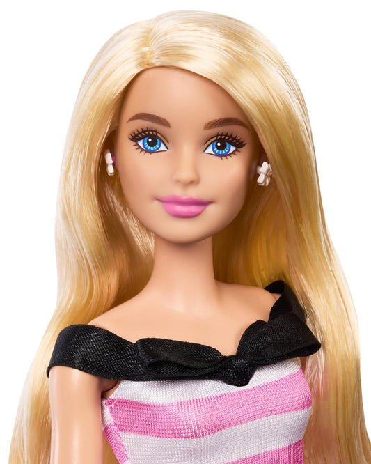 Barbie 65th Anniversary Commemorative Doll with Blonde Hair Pink and White Striped Dress with Matching Heels-Promotes Role Play-Doll & Doll Houses-12M+