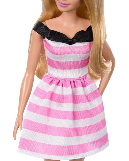 Barbie 65th Anniversary Commemorative Doll with Blonde Hair Pink and White Striped Dress with Matching Heels-Promotes Role Play-Doll & Doll Houses-12M+