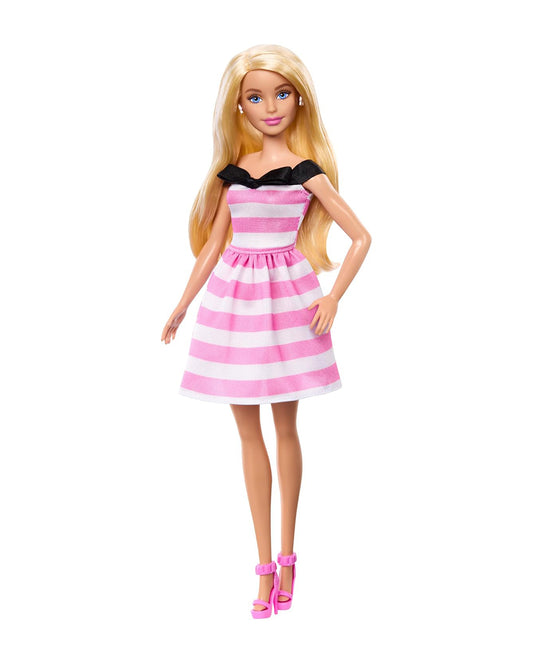 Barbie 65th Anniversary Commemorative Doll with Blonde Hair Pink and White Striped Dress with Matching Heels-Promotes Role Play-Doll & Doll Houses-12M+