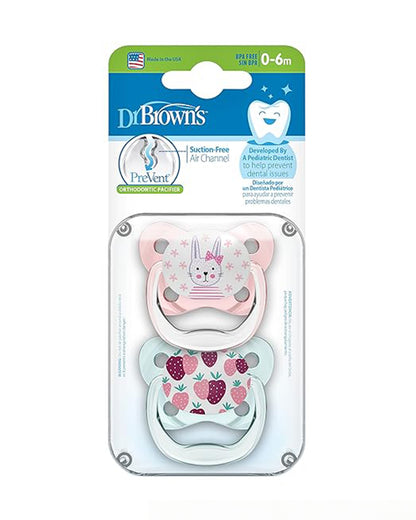 Dr. Brown's Prevent Butterfly Soother-100% Silicone Bulb-Orthodontic-Pink-0 to 6M-Pack of 2-Pacifier