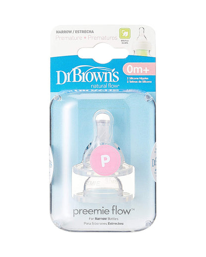 Dr. Brown's Natural Flow Narrow Nipple-Preemie Flow-Anti Colic Vent System-Pack of 2-Feeding Bottle Teat