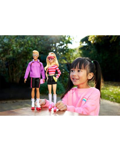 Barbie 65th Anniversary Fashionistas Set with 2 Roller Skating Dolls & 6 Accessories-Promotes Role Play-Doll & Doll Houses-12M+