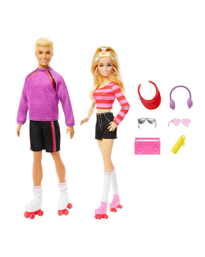 Barbie 65th Anniversary Fashionistas Set with 2 Roller Skating Dolls & 6 Accessories-Promotes Role Play-Doll & Doll Houses-12M+