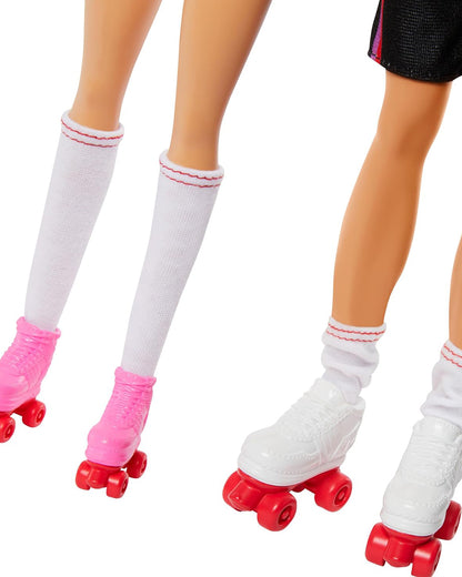 Barbie 65th Anniversary Fashionistas Set with 2 Roller Skating Dolls & 6 Accessories-Promotes Role Play-Doll & Doll Houses-12M+