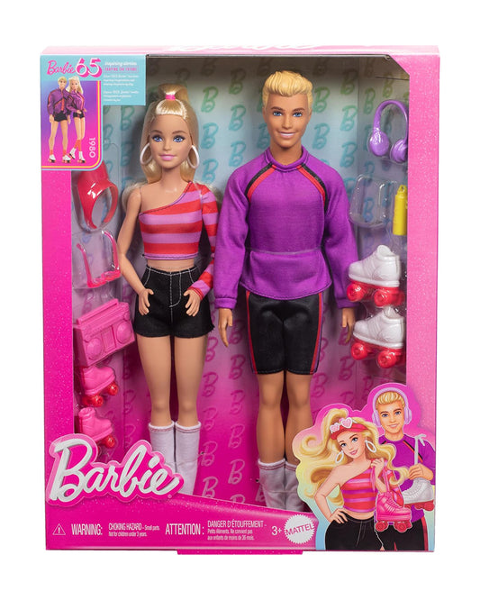 Barbie 65th Anniversary Fashionistas Set with 2 Roller Skating Dolls & 6 Accessories-Promotes Role Play-Doll & Doll Houses-12M+