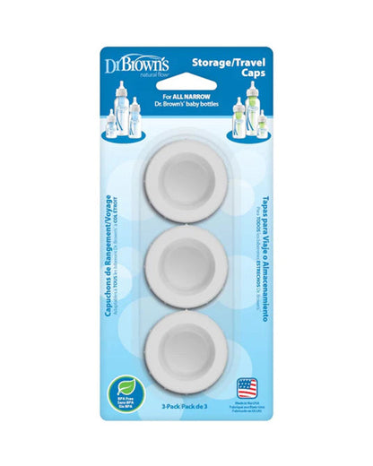 Dr. Brown's Travel/Storage Caps For Breast Milk or Formula-Pack Of 3-White