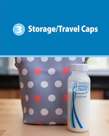 Dr. Brown's Travel/Storage Caps For Breast Milk or Formula-Pack Of 3-White