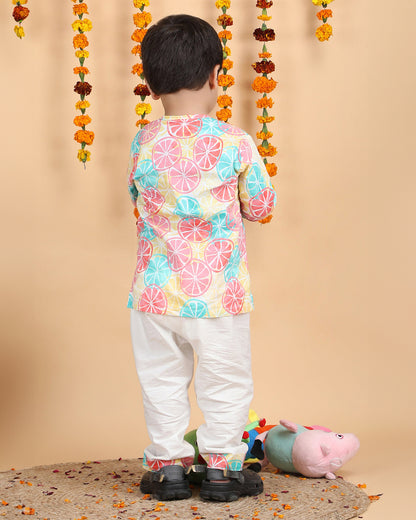 Polka Tots Multicolor-Kurta Set-Lemon Print-Cotton-For Infants