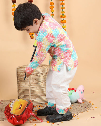 Polka Tots Multicolor-Kurta Set-Lemon Print-Cotton-For Infants