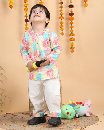 Polka Tots Multicolor-Kurta Set-Lemon Print-Cotton-For Infants