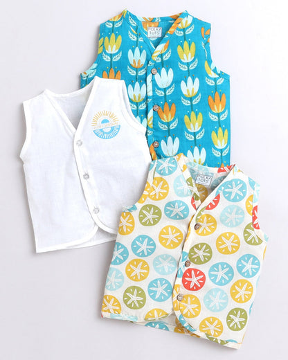 Polka Tots Multicolor-Jhabla-Lotus, Starfish and Little Sunshine Print-Cotton-Pack of 3-For Infants