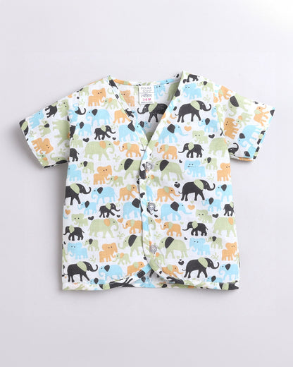 Polka Tots Multicolor-Jhabla-Fox, Elephant and Little Loved Print-Cotton-Pack of 3-For Infants