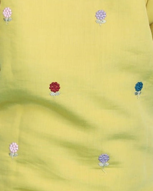 Polka Tots Olive Green & Blue-Angrakha Set-Flower Embroidered-Silk-For Infants