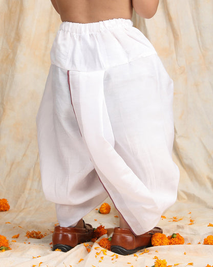 Polka Tots Burgundy & White-Angrakha Set-Flower Embroidered-Silk-For Infants