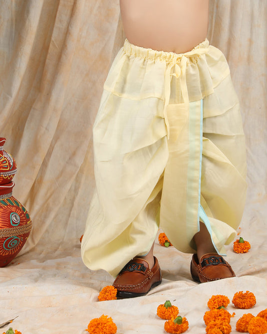 Polka Tots Light Blue & Cream-Angrakha Set-Flower Embroidered-Silk-For Infants