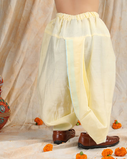 Polka Tots Light Blue & Cream-Angrakha Set-Flower Embroidered-Silk-For Infants