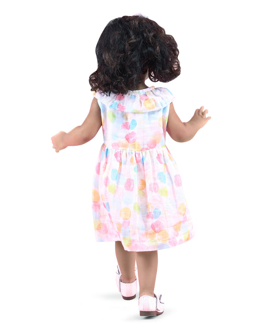 Polka Tots Multicolor Frock Dress-Polka Dots Print-Muslin Cotton-For Infants