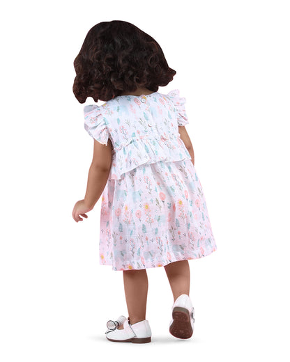 Polka Tots Multicolor Frock Dress-Bloomy Bear Print-Cotton Muslin-For Infants