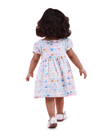 Polka Tots Multicolor Frock Dress-Mini Hearts Print-Muslin Cotton-For Infants