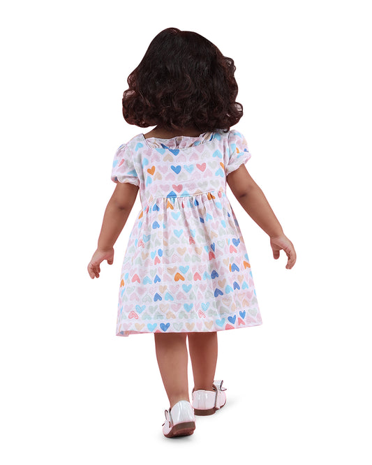 Polka Tots Multicolor Frock Dress-Mini Hearts Print-Cotton Muslin-For Infants