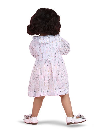Polka Tots White Frock Dress-Arrow Print-Cotton Muslin-For Infants