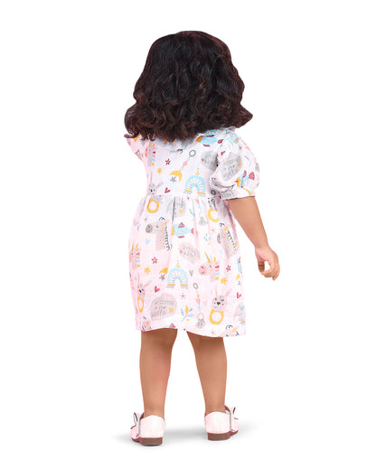 Polka Tots Multicolor Frock Dress-Hello Baby Print-Cotton Muslin-For Infants