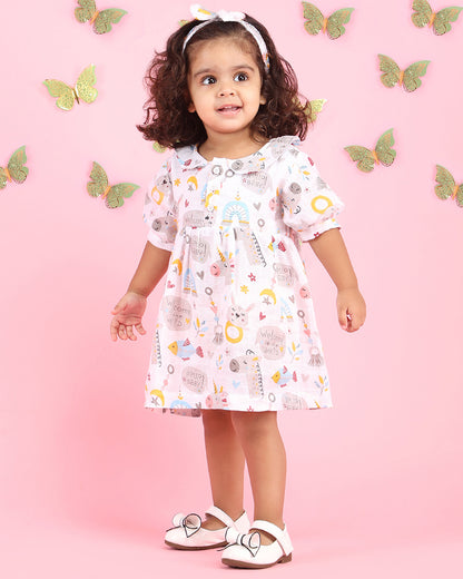 Polka Tots Multicolor Frock Dress-Hello Baby Print-Cotton Muslin-For Infants