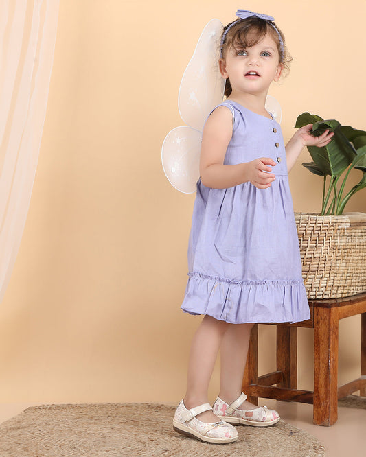 Polka Tots Lilac-Frock Dress-Solid-Muslin Cotton-For Infants