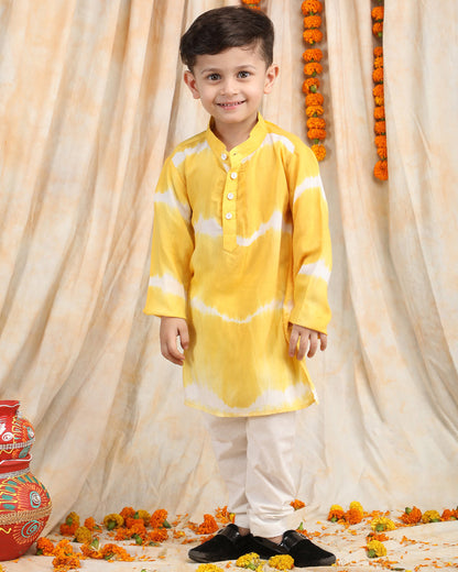 Polka Tots Yellow & White-Kurta Set-Tie Dye-Cotton-For Infants
