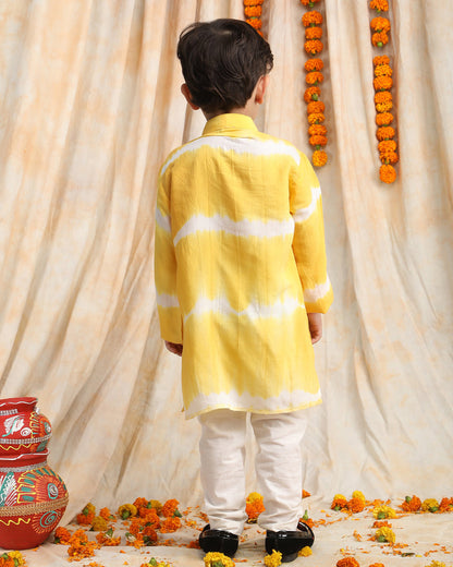 Polka Tots Yellow & White-Kurta Set-Tie Dye-Cotton-For Infants