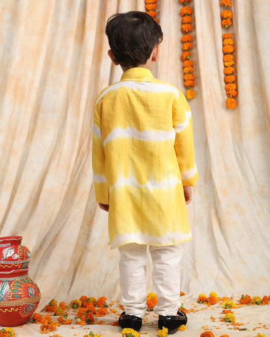 Polka Tots Yellow & White-Kurta Set-Tie Dye-Cotton-For Infants